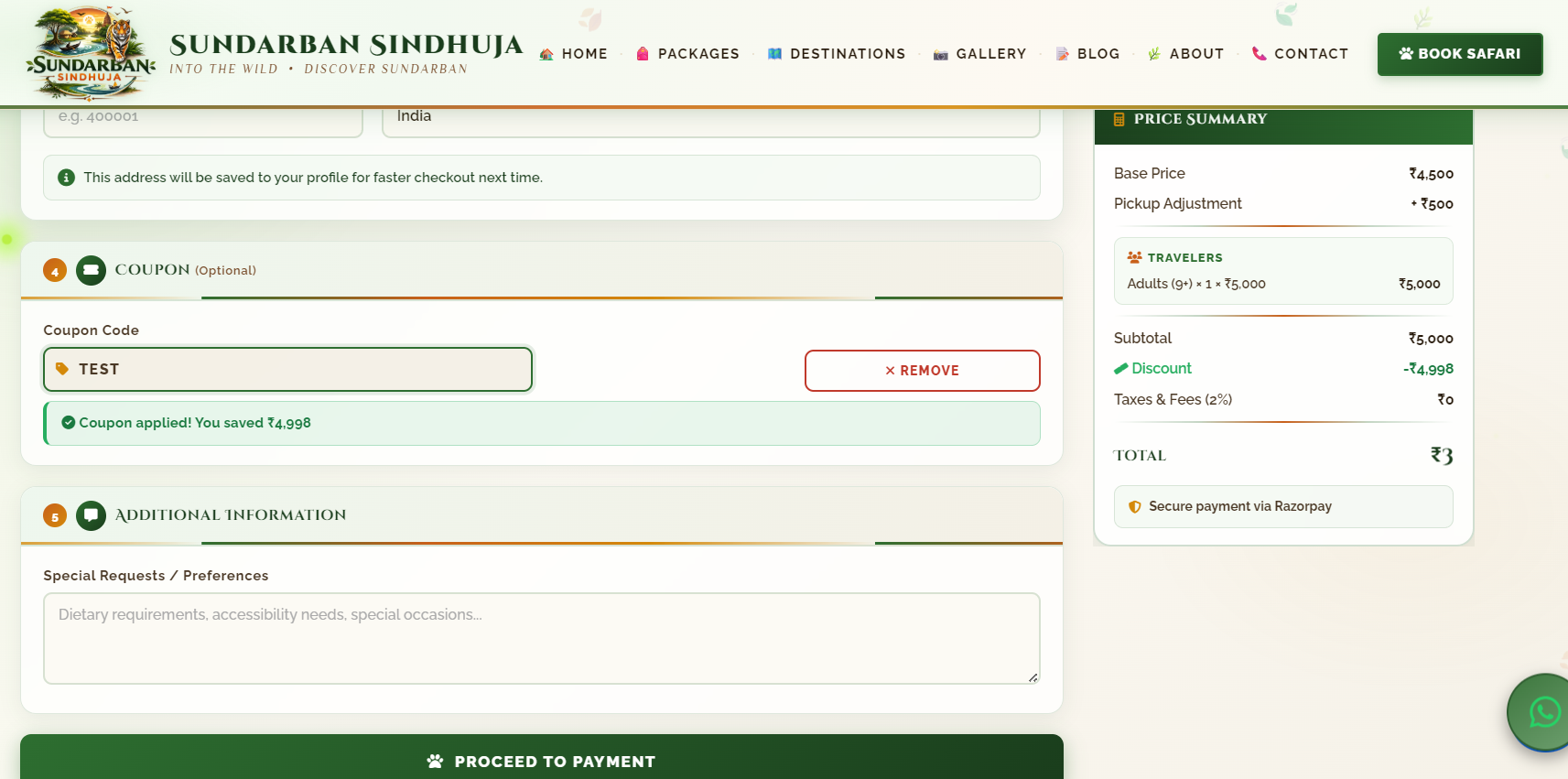 Sundarban Sindhuja Tourism Website — image 3
