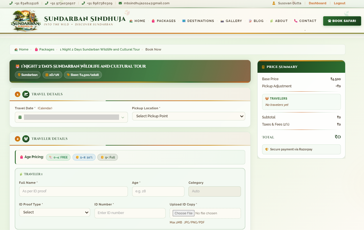 Sundarban Sindhuja Tourism Website — image 4